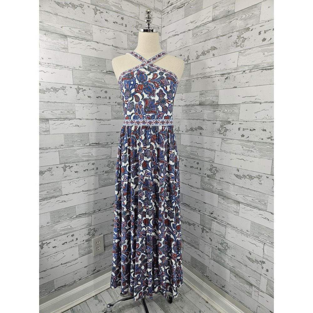 Boden Paisley Halter Maxi Dress Blue Red White Ecovero Viscose 6R Pockets